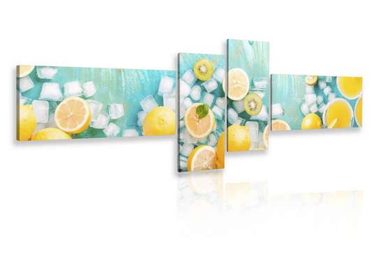 Modular picture, Yellow lemons on a blue background, 220 x 81,5