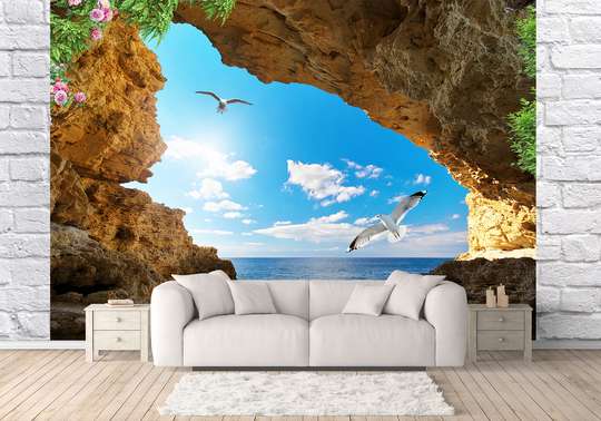 Wall Mural - Seagulls flying over the sea