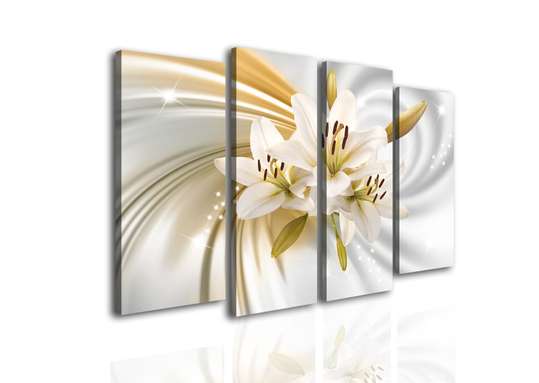 Modular picture, White lily on a beige background., 198 x 115