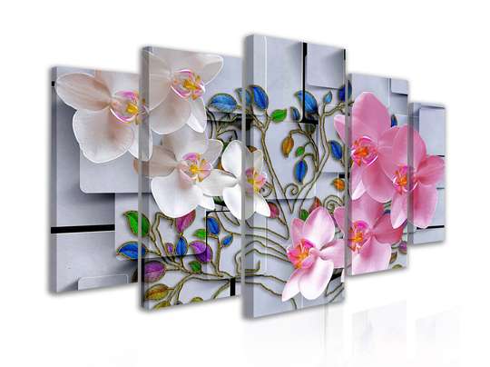 Модульная картина, Орхидеи бело-розовые, 108 х 60