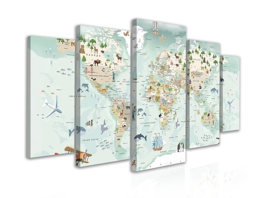 Tablou modular, Harta lumii pentru copii, 108 х 60