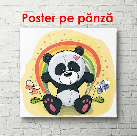 Poster - Panda și curcubeu, 100 x 100 см, Poster înrămat, Pentru Copii