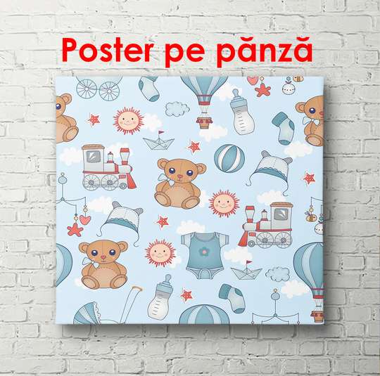 Poster - Bears with a marine theme on a blue background, 100 x 100 см, Framed poster