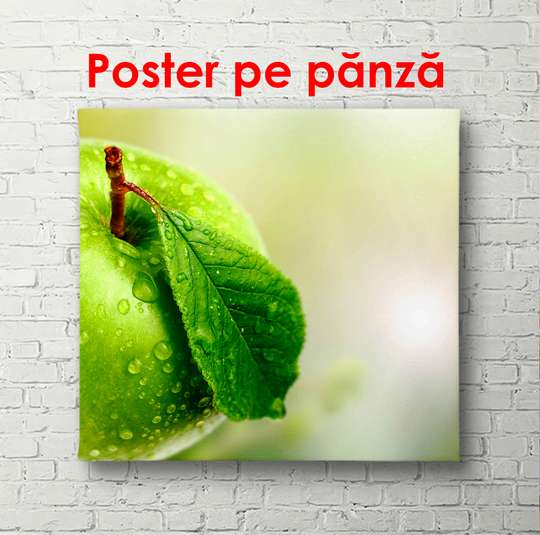 Постер - Зеленое яблоко крупным планом, 100 x 100 см, Постер в раме