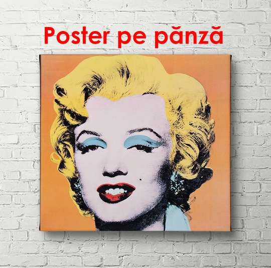 Poster, Portretul pop art al lui Marilyn Monroe pe un fundalul galben, 100 x 100 см, Poster înrămat