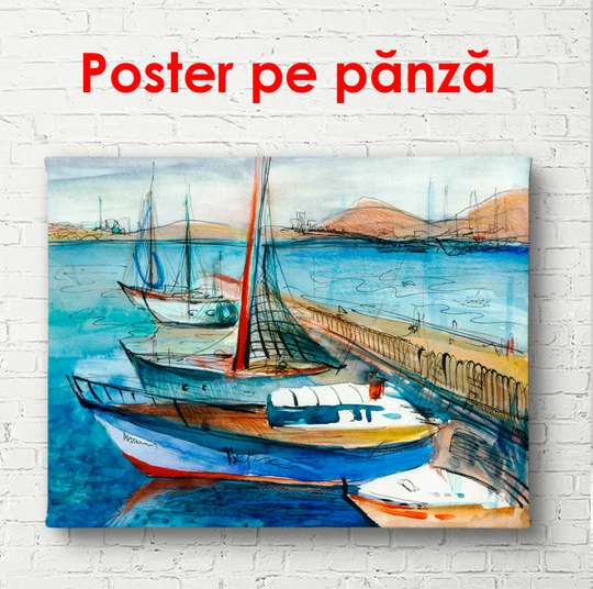 Poster - Pier with yachts, 90 x 60 см, Framed poster