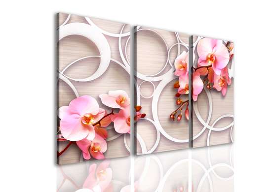 Tablou Pe Panza Multicanvas, Orhidee roz pe un fundal 3D.