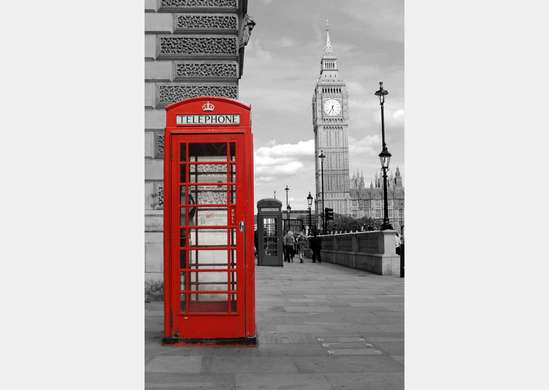 Фотообои - Красная телефонная будка и башня с часами