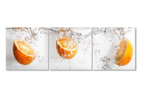 Tablou Pe Panza Multicanvas, Trei portocale., 135 x 45