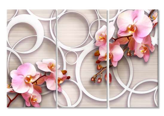 Модульная картина, Розовые орхидеи на 3Д фоне., 70 x 50