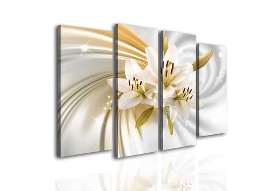Modular picture, White lily on a beige background., 106 x 60