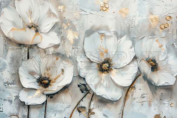 Modular picture, Tender flowers on a light gray background, 108 х 60