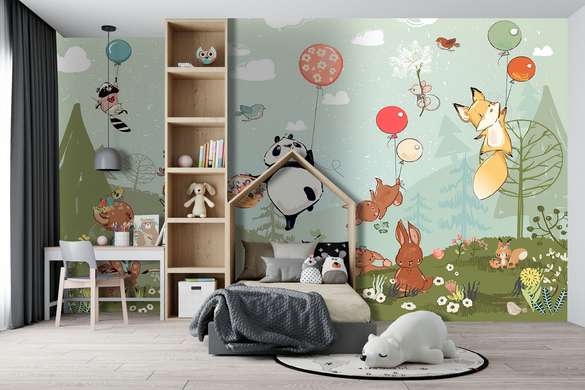 Wall mural for the nursery - Bear panda and other animals in the forest