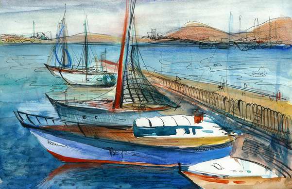 Poster - Pier with yachts, 90 x 60 см, Framed poster, Marine Theme