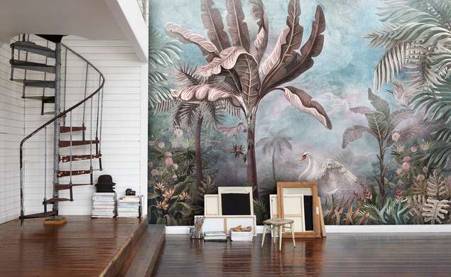Wall Mural - White swan in the jungle
