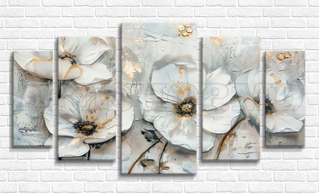 Modular picture, Tender flowers on a light gray background, 108 х 60