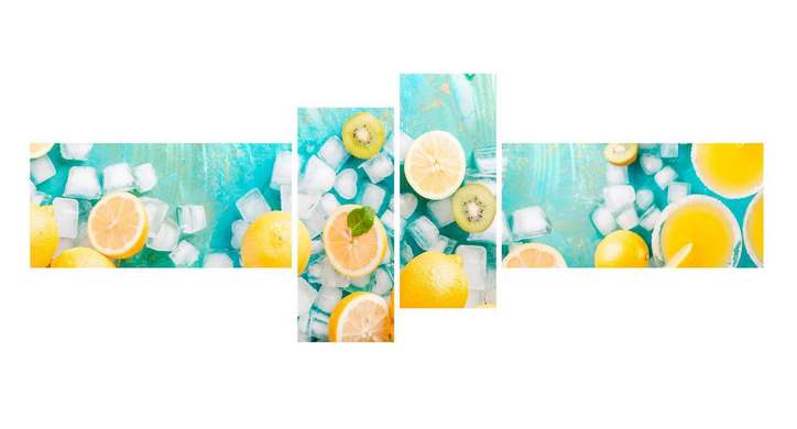 Modular picture, Yellow lemons on a blue background, 220 x 81,5