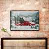 Poster - Red retro car with Christmas tree, 90 x 60 см, Framed poster on glass