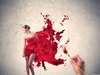 Постер - Девушка в красном платье, 40 x 40 см, Холст на подрамнике, Живопись