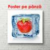 Poster - Căpșuni în cubul de gheață, 100 x 100 см, Poster înrămat, Alimente și Băuturi