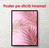 Poster - Frunze de palmier pe fundal roz aprins, 30 x 45 см, Panza pe cadru, Botanică