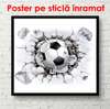 Poster - Mingea de fotbal care sparge un perete, 100 x 100 см, Poster înrămat, Sport