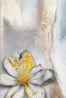 Poster - Gray flowers with golden elements, 30 x 45 см, Canvas on frame, Sets