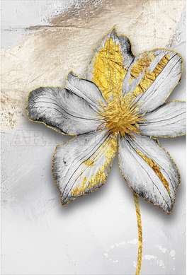 Poster - Gray flowers with golden elements, 30 x 45 см, Canvas on frame, Sets