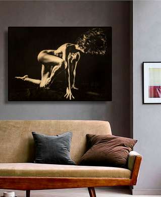 Постер - Силуэт девушке на черном фоне, 45 x 30 см, Холст на подрамнике