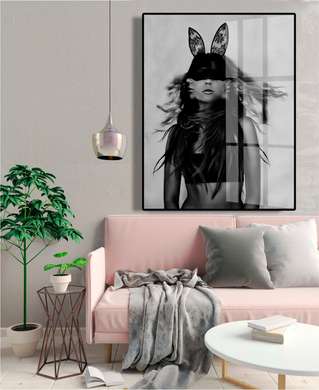 Постер - Черно белый снимок девушки, 30 x 45 см, Холст на подрамнике