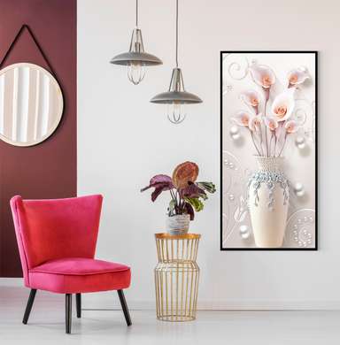 Poster - Pink Lilies, 45 x 90 см, Framed poster on glass, Still Life