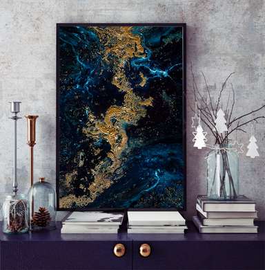 Poster - Aur cu vopsea albastră, 30 x 45 см, Panza pe cadru, Abstracție