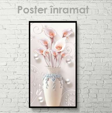 Постер - Розовые Лилии, 45 x 90 см, Постер на Стекле в раме, Натюрморт