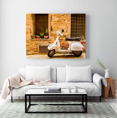 Poster - Brown motorcycle in the yard, 90 x 60 см, Framed poster, Transport