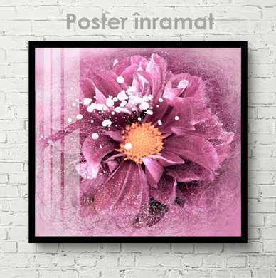 Постер - Фиолетовая магия, 100 x 100 см, Постер на Стекле в раме, Цветы