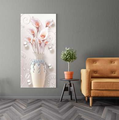 Poster - Pink Lilies, 45 x 90 см, Framed poster on glass, Still Life