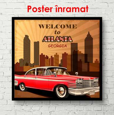 Poster - Bine ați venit în Atlanta, 100 x 100 см, Poster înrămat, Vintage