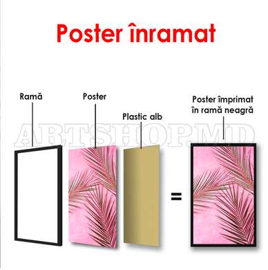 Poster - Frunze de palmier pe fundal roz aprins, 60 x 90 см, Poster inramat pe sticla, Botanică