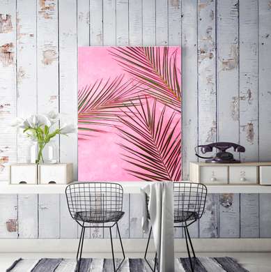 Постер - Листья тропических пальм на ярком фоне, 30 x 45 см, Холст на подрамнике, Ботаника