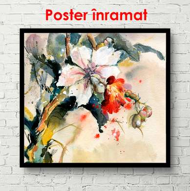 Poster - Composition of white flower and leaves, 100 x 100 см, Framed poster, Flowers