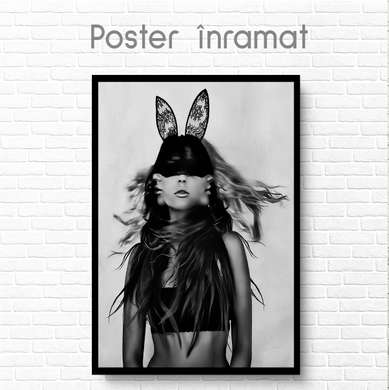 Poster - Fotografie alb-negru a unei fete, 60 x 90 см, Poster inramat pe sticla