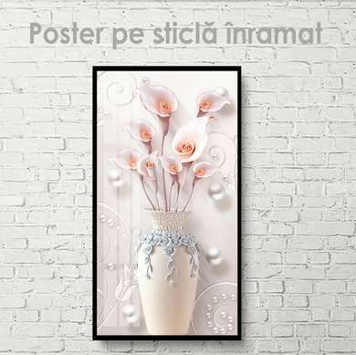 Постер - Розовые Лилии, 45 x 90 см, Постер на Стекле в раме, Натюрморт