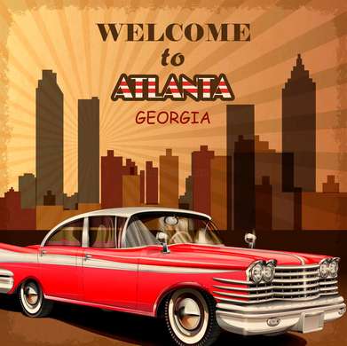 Poster - Bine ați venit în Atlanta, 100 x 100 см, Poster înrămat, Vintage