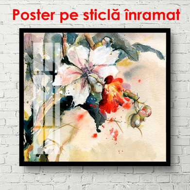 Poster - Composition of white flower and leaves, 100 x 100 см, Framed poster, Flowers