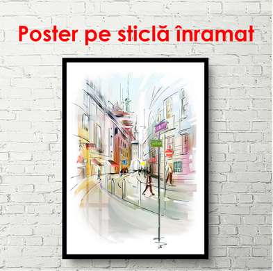 Poster - Acuarelă multicoloră a unui oraș, 60 x 90 см, Poster înrămat