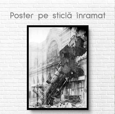 Poster - Train accident, 60 x 90 см, Framed poster on glass