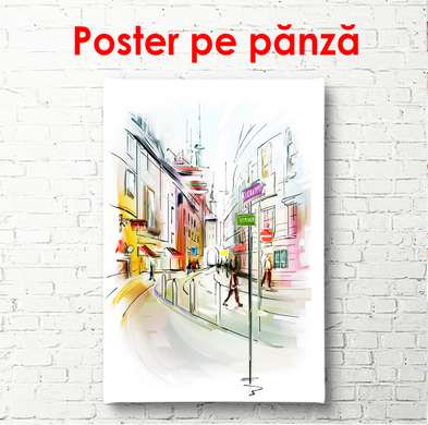 Poster - Acuarelă multicoloră a unui oraș, 60 x 90 см, Poster inramat pe sticla, Orașe și Hărți