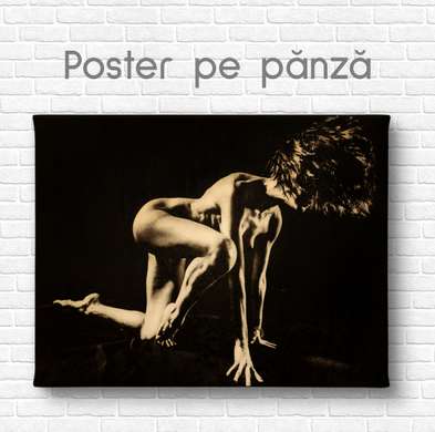 Poster - Silhouette of a girl on a black background, 45 x 30 см, Canvas on frame