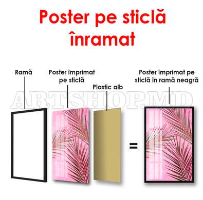 Poster - Frunze de palmier pe fundal roz aprins, 30 x 45 см, Panza pe cadru, Botanică