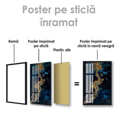 Poster - Gold with blue paint, 30 x 45 см, Canvas on frame, Abstract